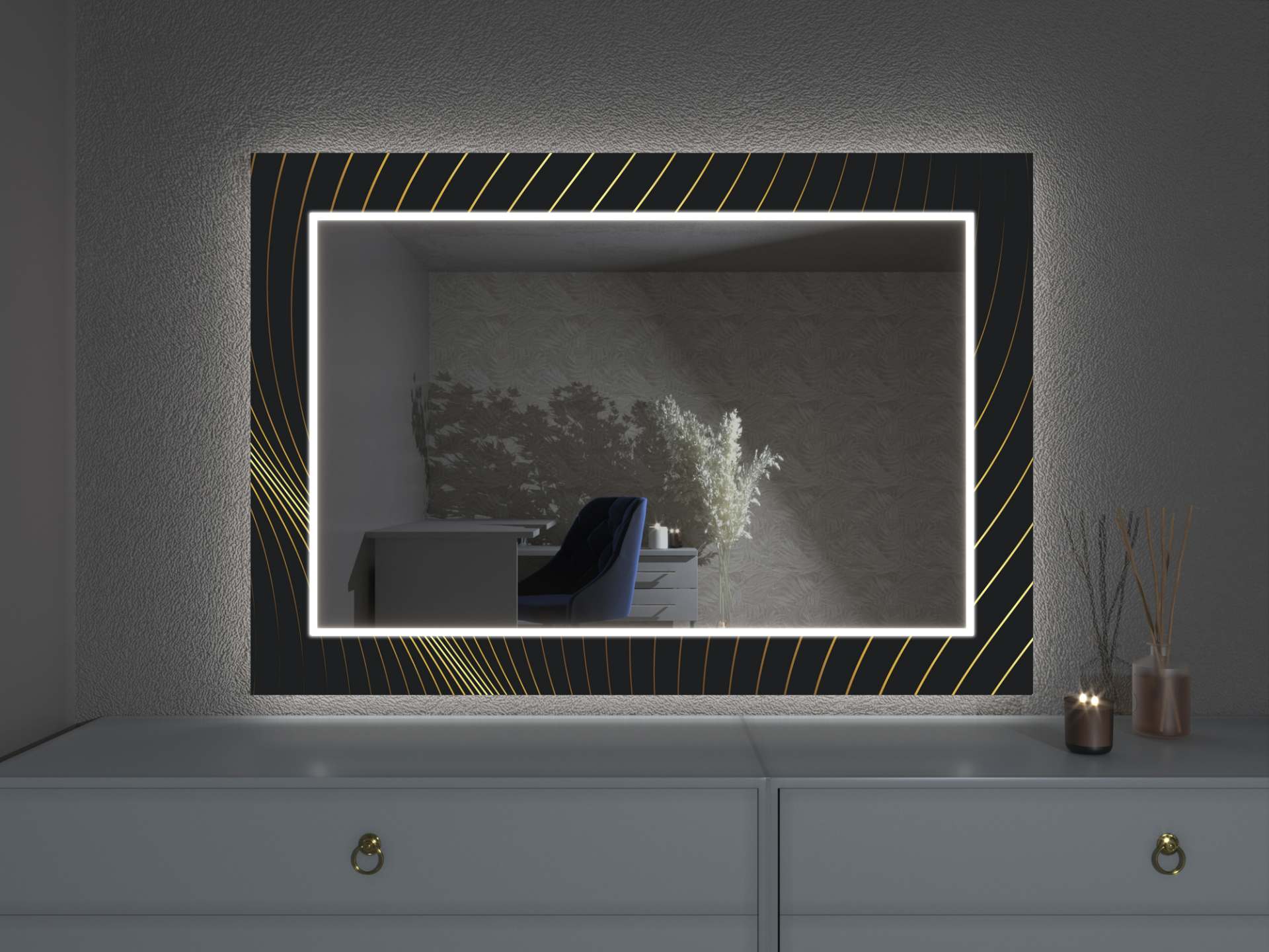 LED zrcadlo s dekorem D6