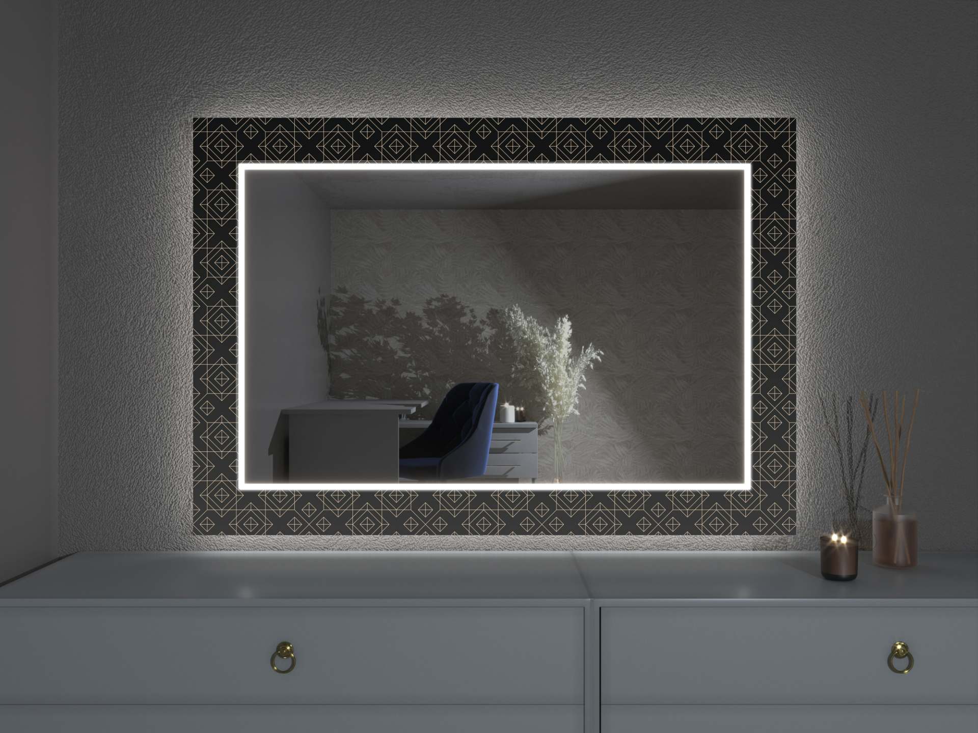 LED zrcadlo s dekorem D14